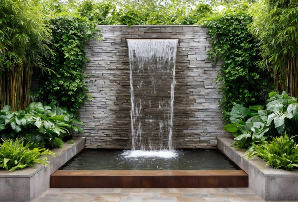 patio with water feature