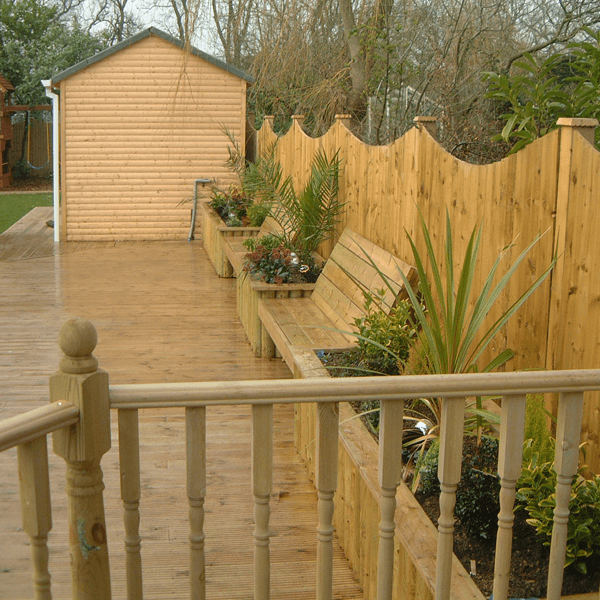 wood decking with handrail & seating