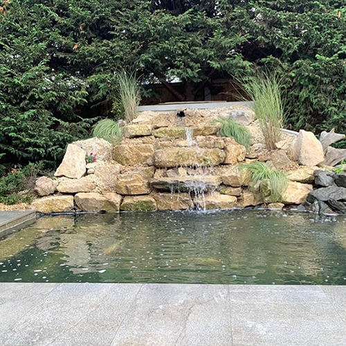 Cascading rock water feature
